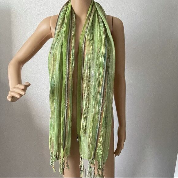 2 Chic Sparkly Scarf Green Pink Orange Blue Purple White With Fringe - Picture 3 of 10